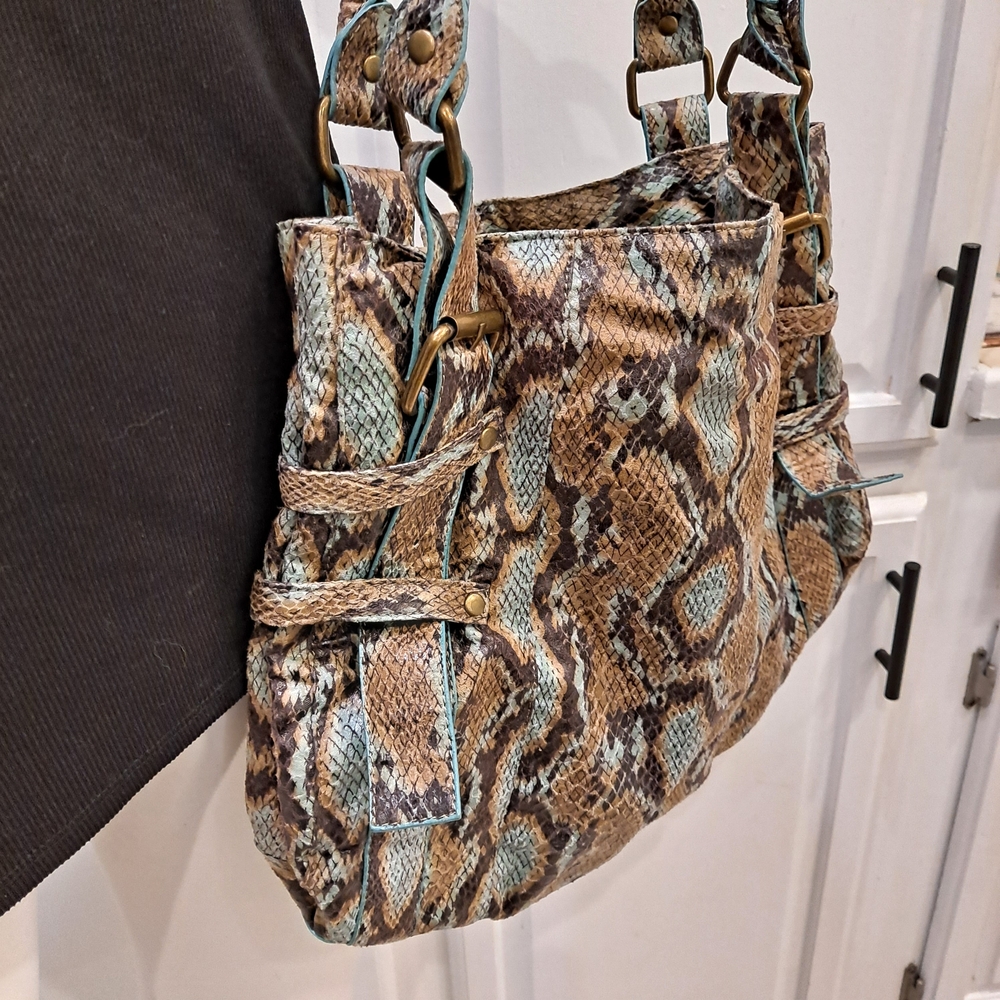 Ebisu Elegant Python Teal Brown Print Shoulder Ba… - image 3